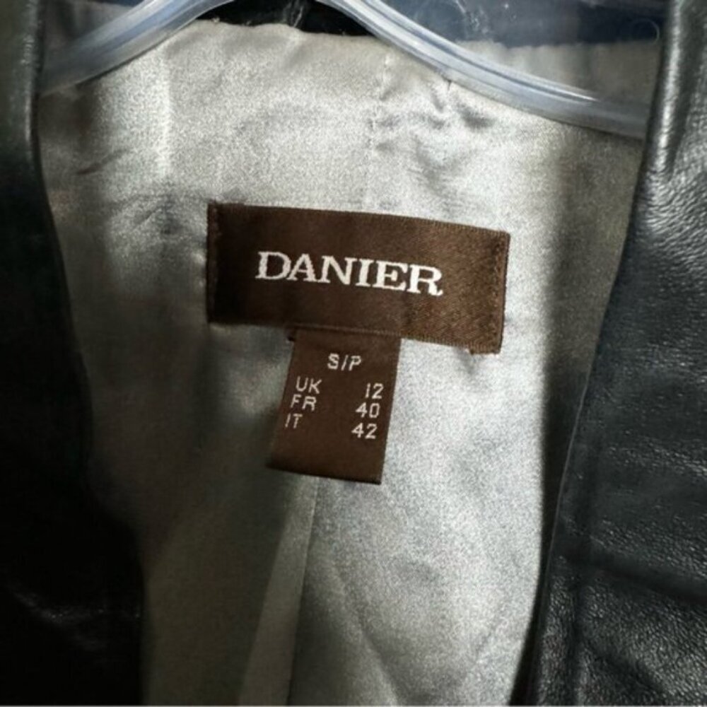Daniel Leather Open Shawl Collar Jacket Blazer Ties Ribbed Stretch Sides Pockets - Picture 12 of 16